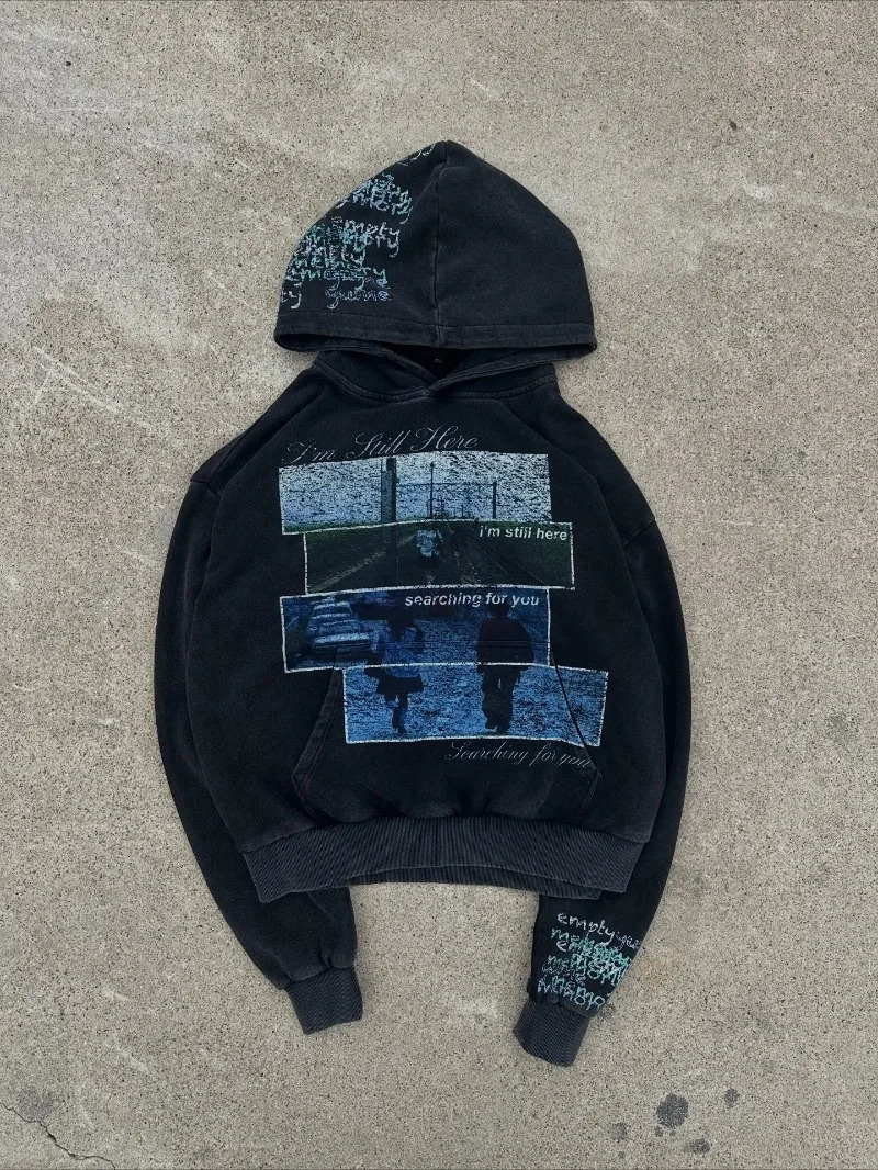 Retro Gothic Punk Splicing Pattern Print Fashion Loose Hoodie Men American Harajuku Y2K Casual Oversized Sweatshirt Women 251219 18