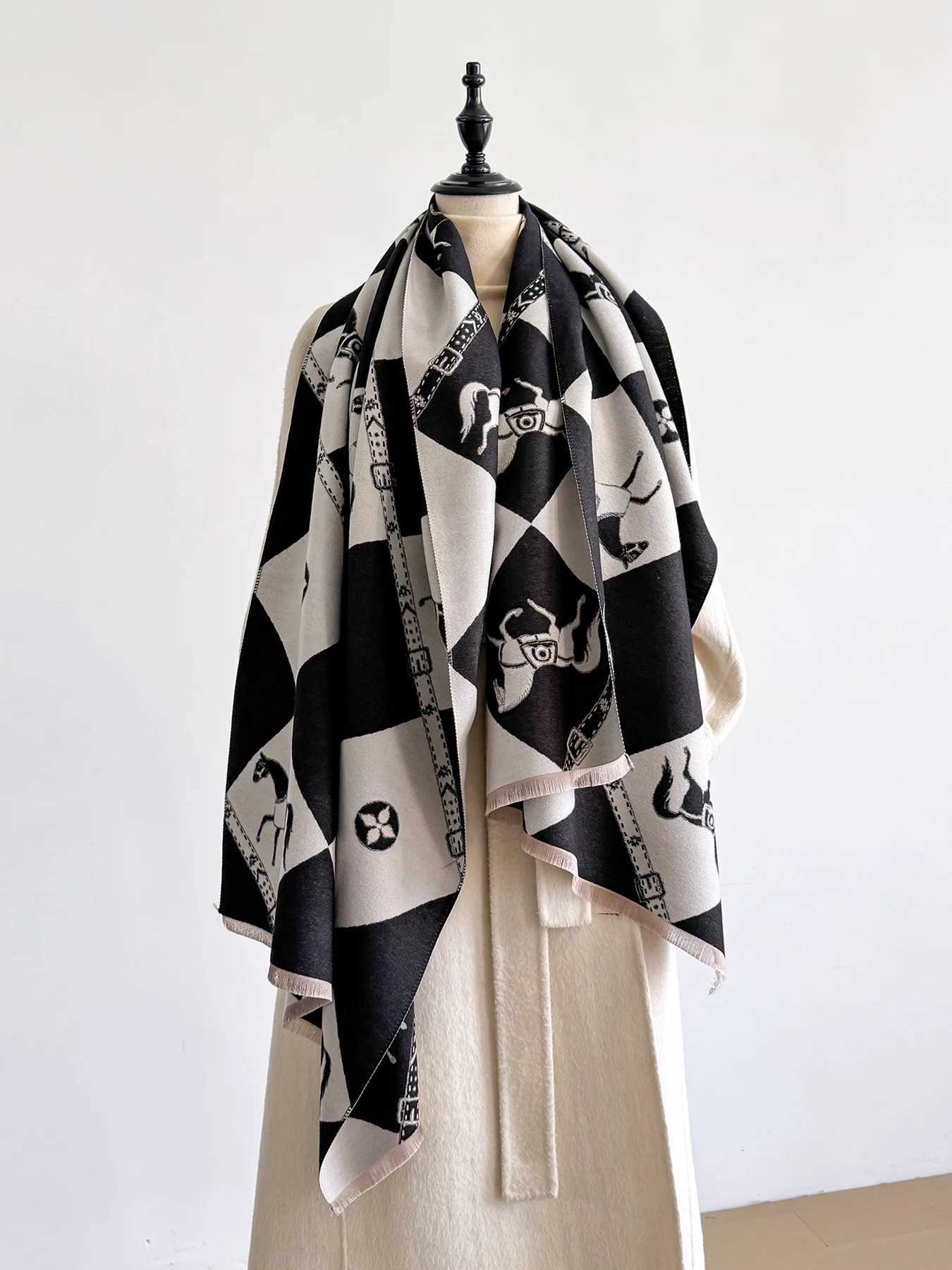 New Winter Elegance Womens Pattern Scarf Thick Faux Pashmina Two-Sided Shawls Warm Foulard for Ladies Blanket WrapsT251220 Z260917
