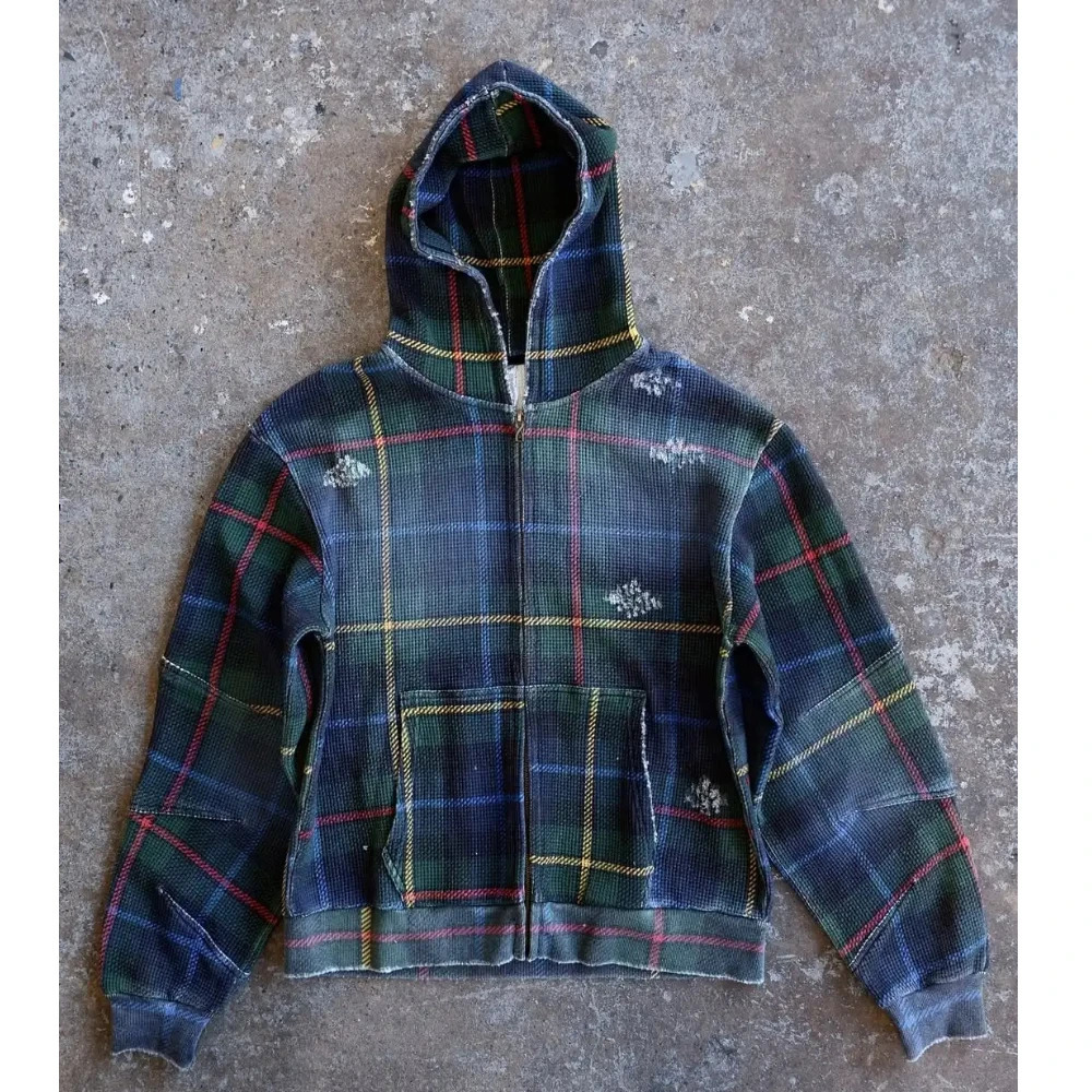 Fashionable personalized winter coat cardigan zipper embroidery aesthetic clothing mens and womens hoodie plaid 251219 7b
