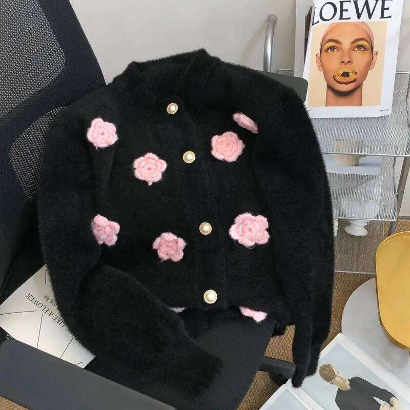 Designer Fashion 2026 Autumn Winter Fashion Womens Cardigan Sweaters Fall Oversized Flower Open Front Knit Sweaters Sweet Cardigan Sweaters for Wome