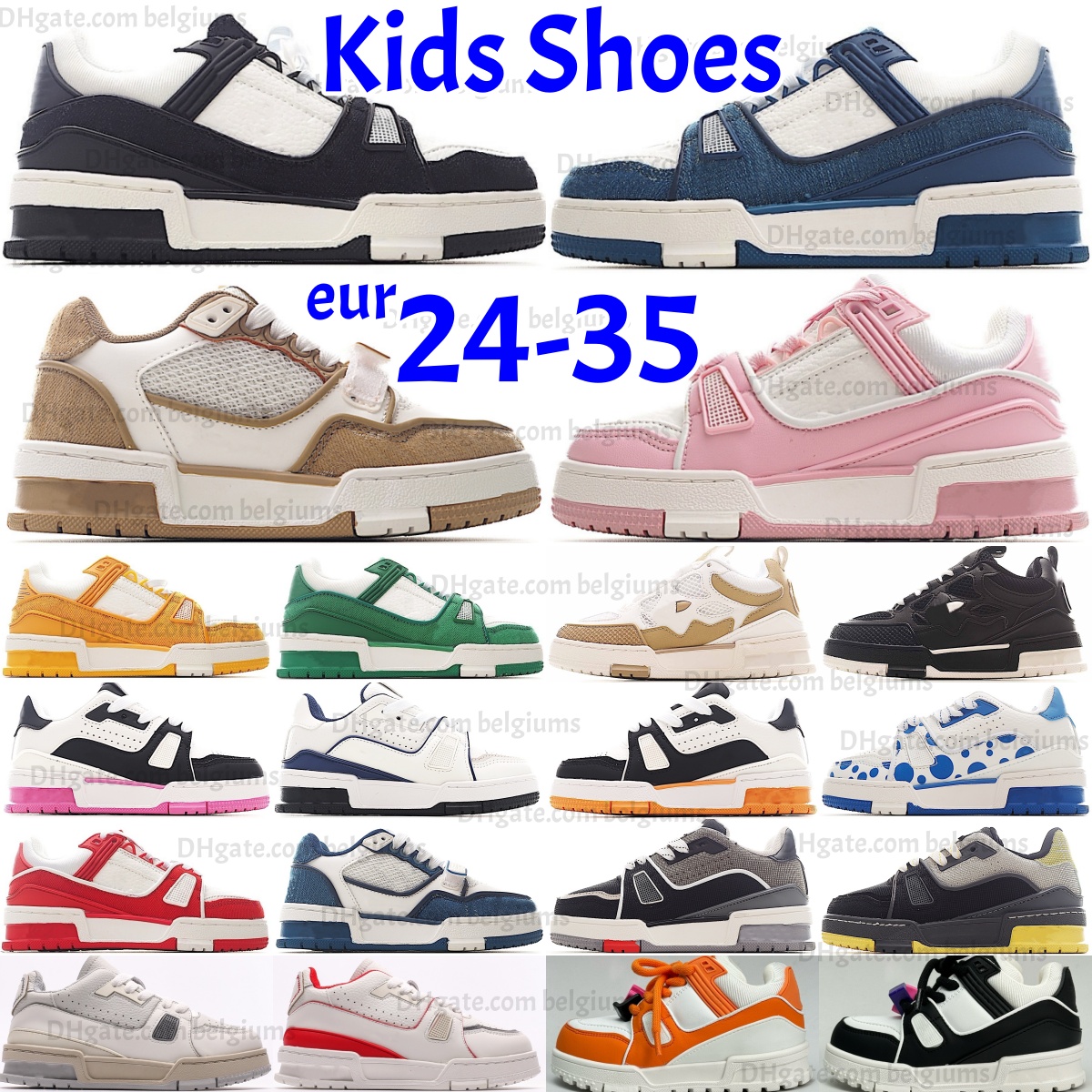 Kids Trainer Casual Boys Girls Sneakers Luxury Sport Shoes Virgil Children Youth Leather Skate Black White Denim Embossed Blue Maxi Green Beige Red
