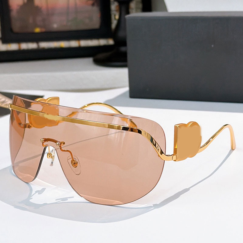 2320 Lady Retro Frameless Mask Sunglasses Designer Integrated Lens UV400 Party Beach Shining Style Eyewear Unique Curved Mirror Leg Design light pin