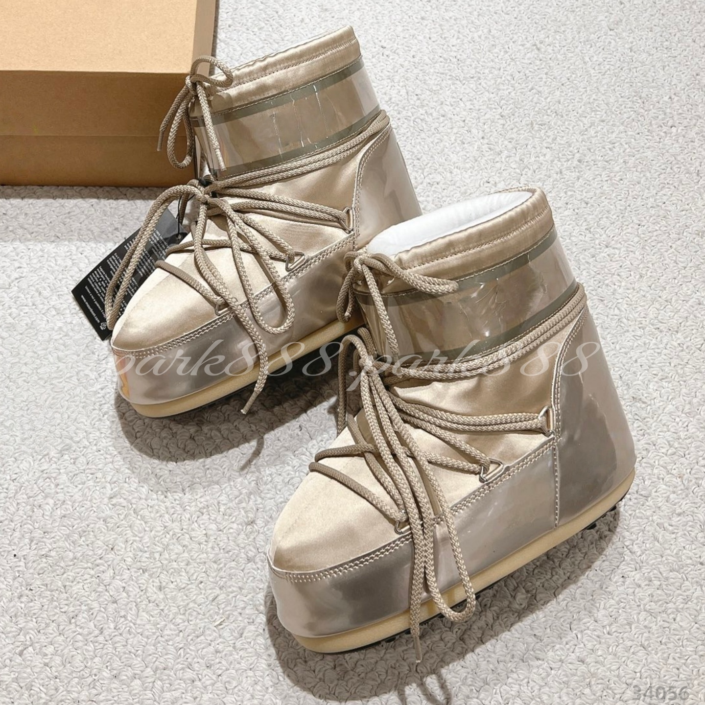 (Commandez par photo en opt, pas par desc) Bottines en satin pour femmes - Bottes d'hiver à lacets avec semelle épaisse en tissu brillant