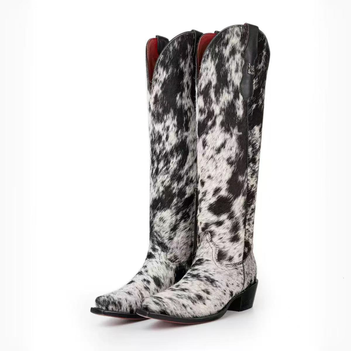 2026 new model Free shipping designer s new leopard print imitation horsehair knight boots Western cowboy boots