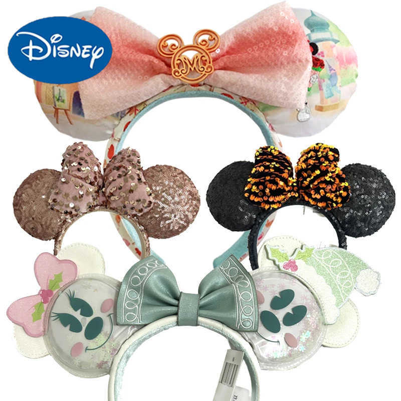 Disney embroidery Mickey Mouse Ear Headband Sequin Solid Color Hairbands for Girls Santa Claus Halloween Cosplay Headwear H251220