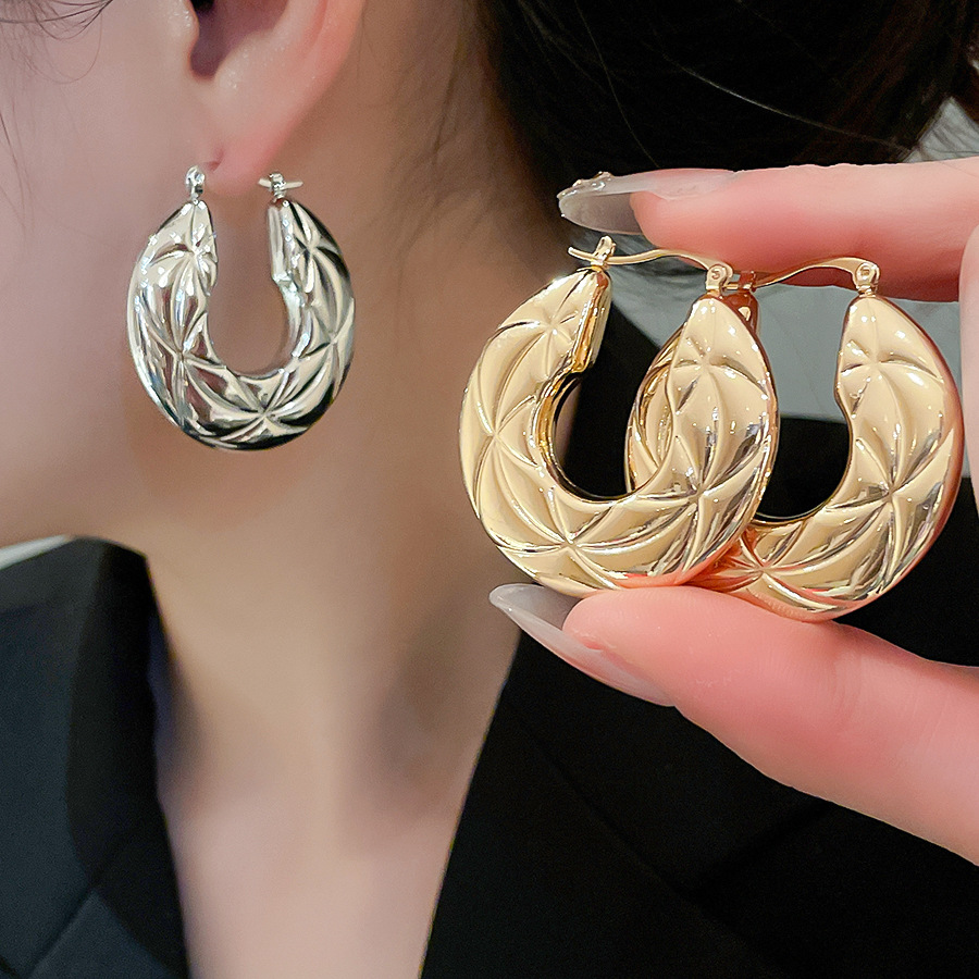 Metallic Smooth Round Texture Simple Fashion Design Sense Niche Luxury High-end Earrings-image-1089090321