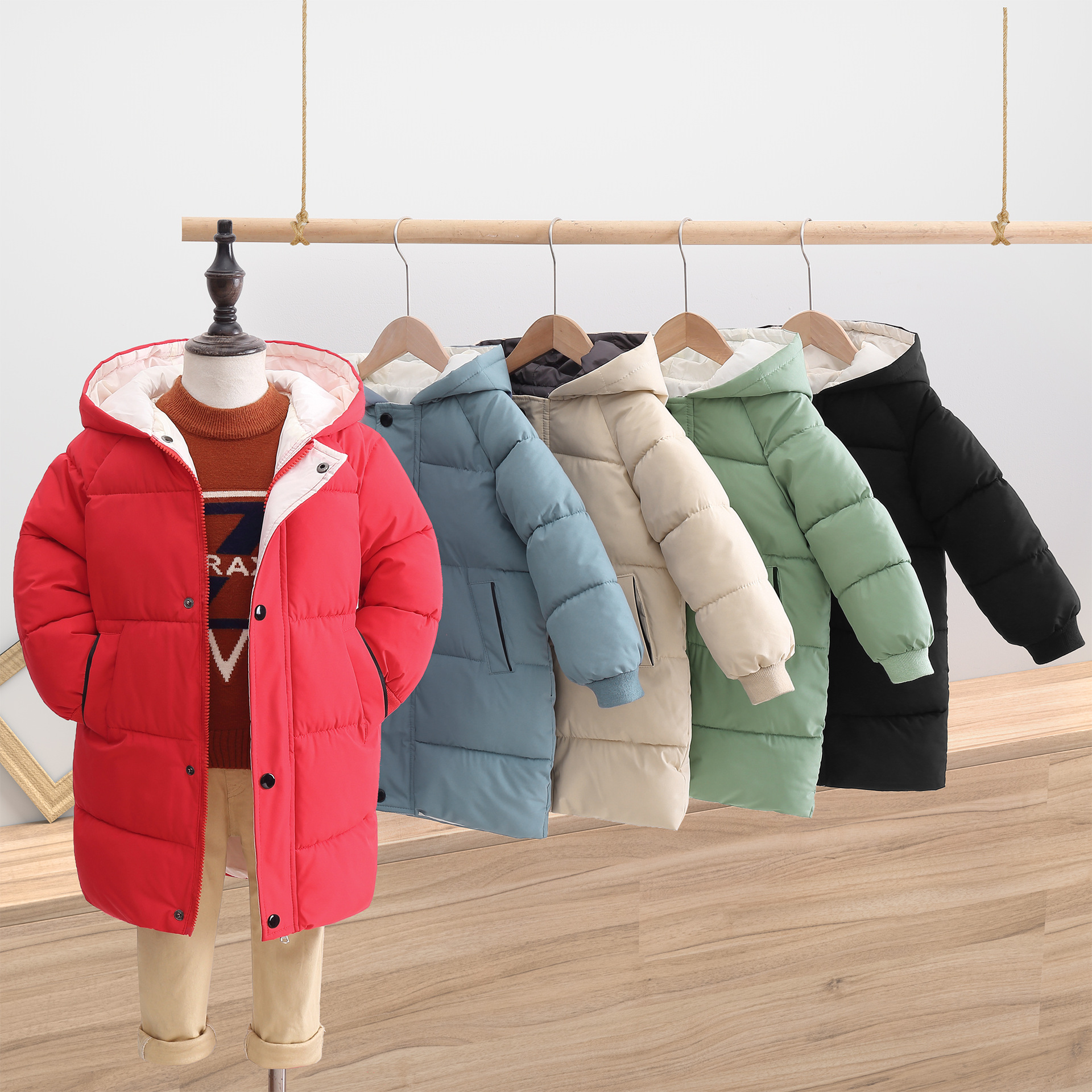 Free Shipping 2026 Hot Sale Kids' Long Puffer Coat, Thickened Winter Down Jacket for Boys & Girls Korean Style Warm Hooded Outerwear