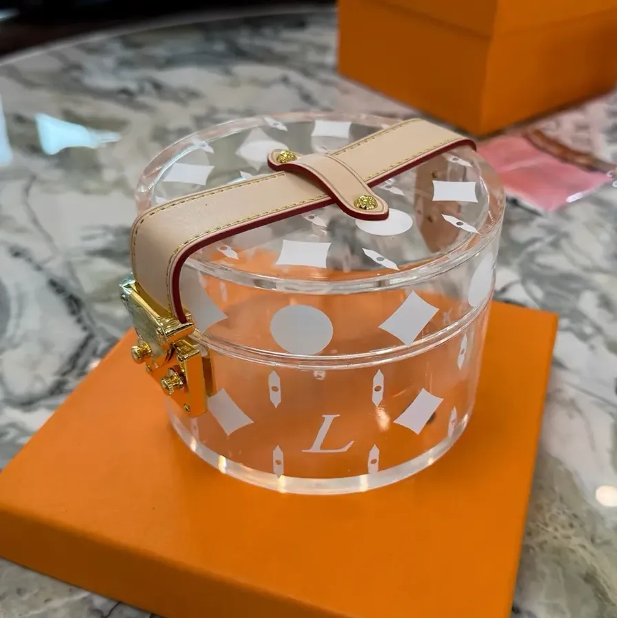 Designer Monogram Jewelry Boxes Transparent Cosmetics Case Fashion Key Stationery Genuine Handle Letter Design Stained Glass Leather With Scarve