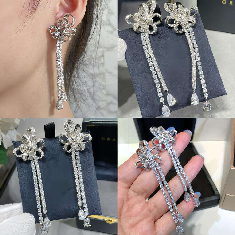 Boucles d'oreilles pampilles avec nœud en zircon étincelant, pendentif en zircone cubique plaqué argent, accessoires de mode pour femmes