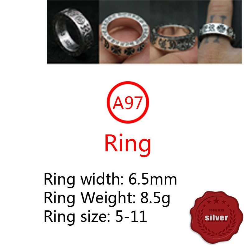 A97 S925 Sterling Silver Ring Fashion Retro Personality Cross Flower Hip Hop Letter Net Red Versatile Punk Style Jewelry Gift for Lovers