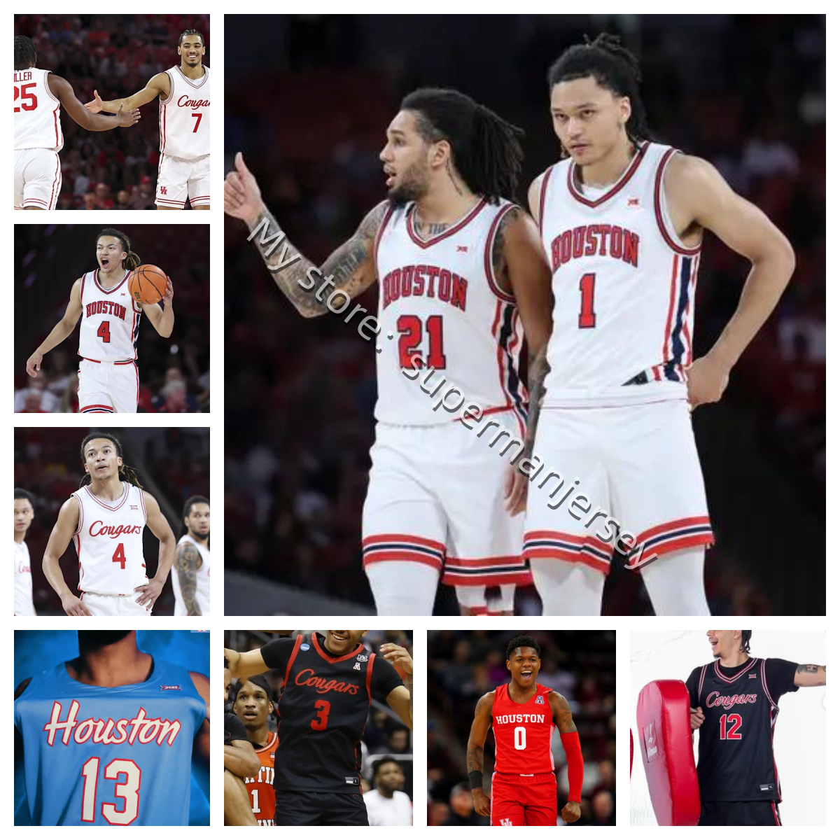 Maillot de basket-ball universitaire des Cougars de Houston 2026 Jefferson 0 Harwell 1 Walker Jr. 3 Flemings 4 Cenac Jr. 5 Jackson 6 Uzan Lath Tu