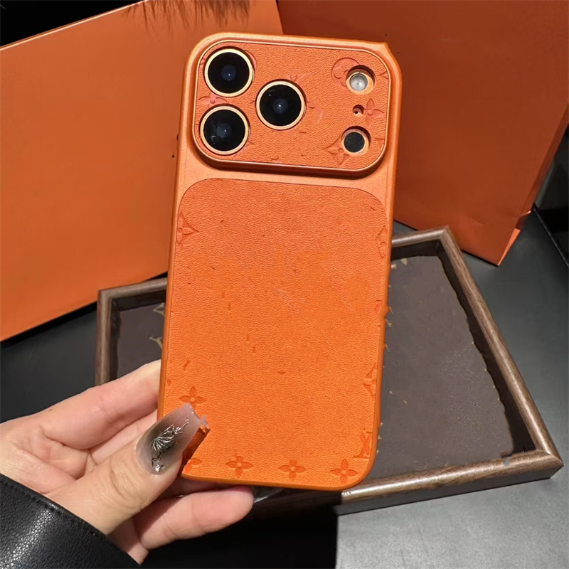 Orange Luxury iPhone Case for iPhone 17 17Pro Max 16 16Pro max 15plus 14 13 Pro max Embossed Leather Phone Case Designer for Women Men Gift Shockpro