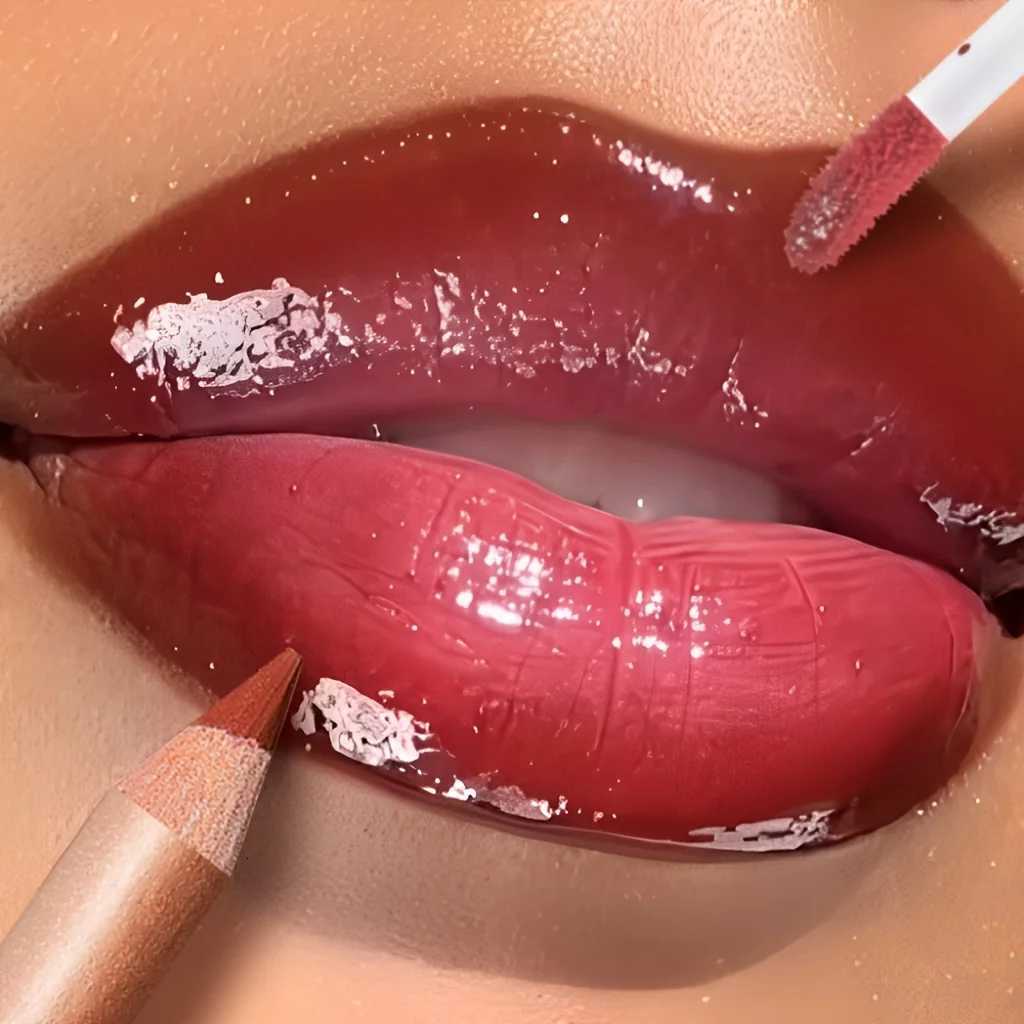 2pcs set of moisturizing and moisturizing lip gloss and durable waterproof lipliner set - high color lipstick glossy textureT251222-image-1089259432