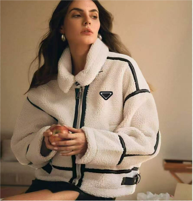 Designer Lamb Wool Coat Women Winter Casual Warmer Fleece Lambs Female Vintage Fashion Zippers Letters Outdoor Jackets Female Outerwear