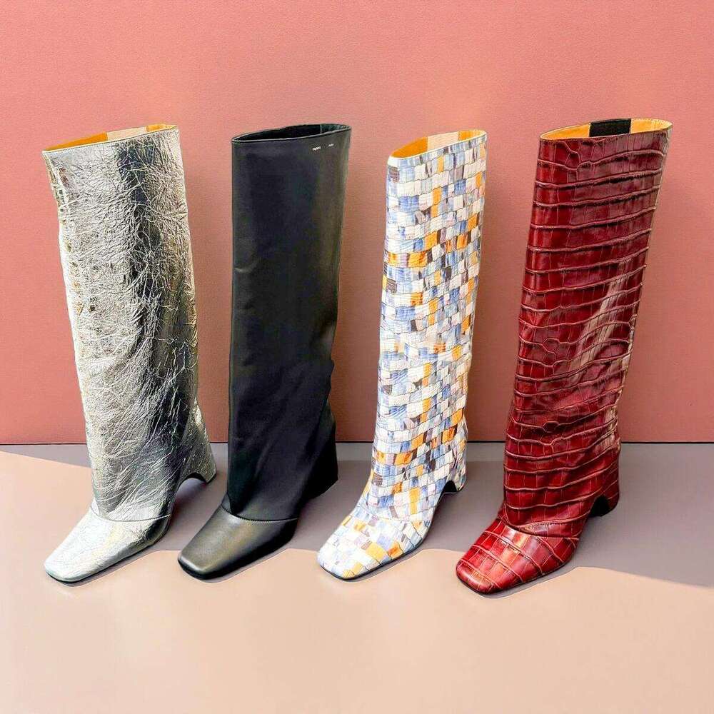 luxury long boot coperni 2025ss Designer dress shoe mens woman Gold sliver crocodile calfskin Leather thigh high boots knight rain knee high booties