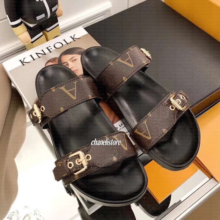 Bom Dia Genuine Leather sandal Mule Slipper Shoe summer beach gladiator Mules hasp New womans Flat sandles Heels Slide luxury Designer Sliders sanda