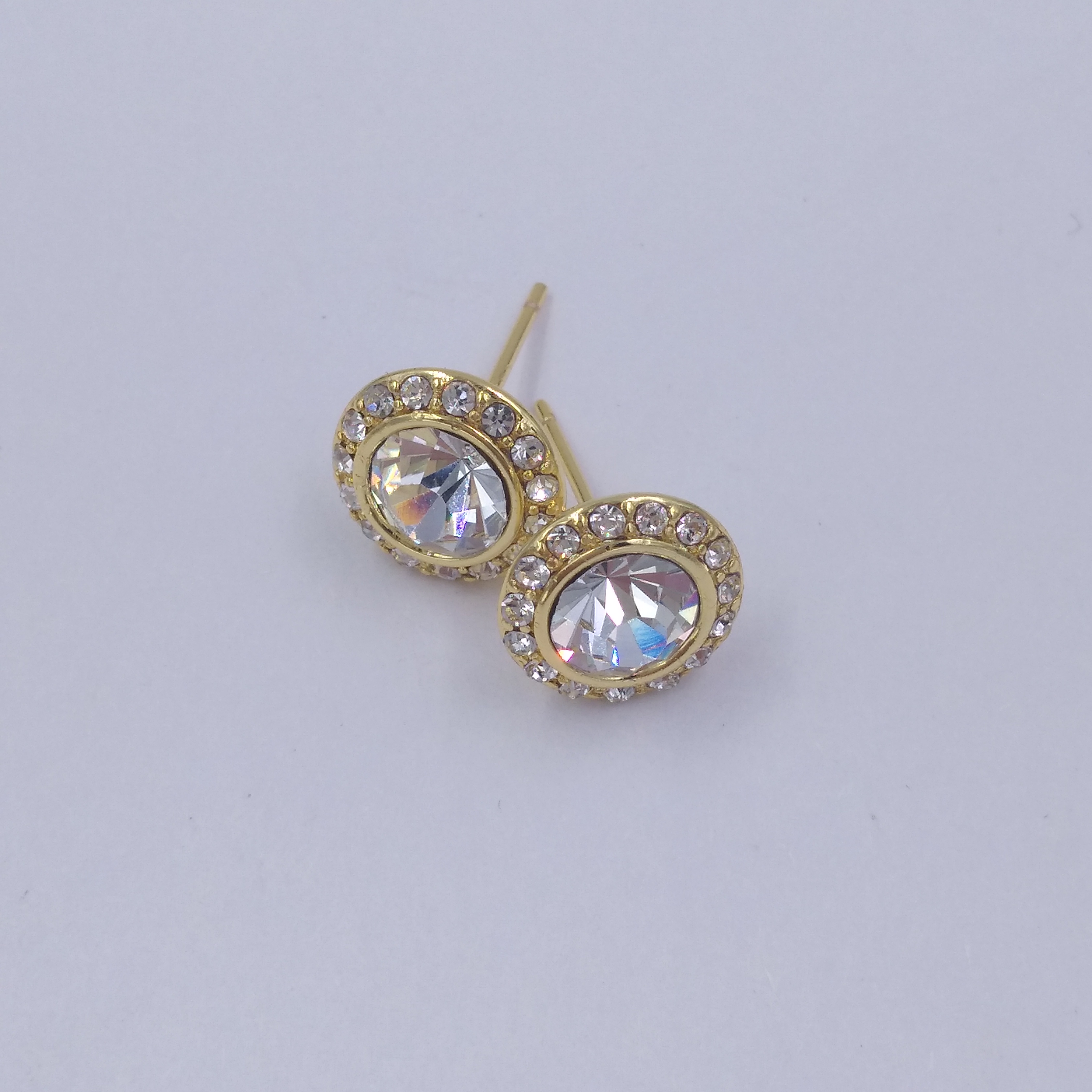 Panffy Boucles d'oreilles rondes en alliage avec pierres précieuses dorées, charmantes boucles d'oreilles de fête pour femme