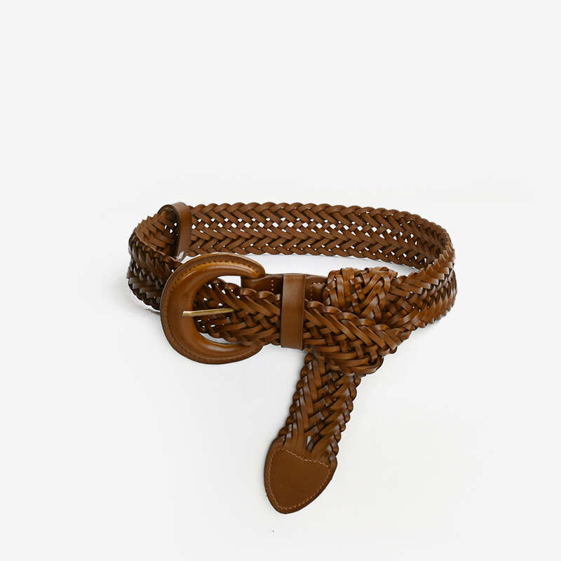 Universal Men Women Unisex Fashion Waist Belts Women Wide Brown Braided Leather Waist Designer Luxury Horseshoe Buckle Decorative Belt For Dress Coa