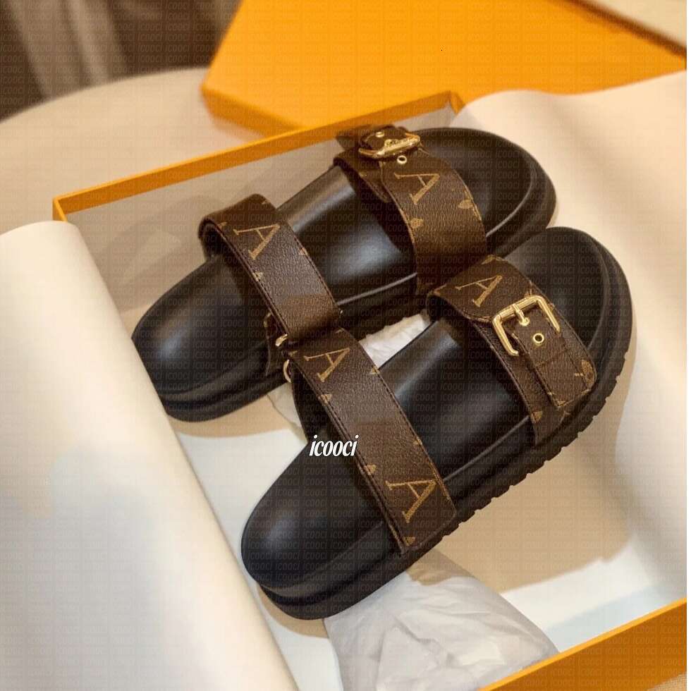 Bom Dia Genuine Leather sandal Mule Slipper Shoe summer beach gladiator Mules hasp New womans Flat sandles Heels Slide luxury Designer Sliders sanda