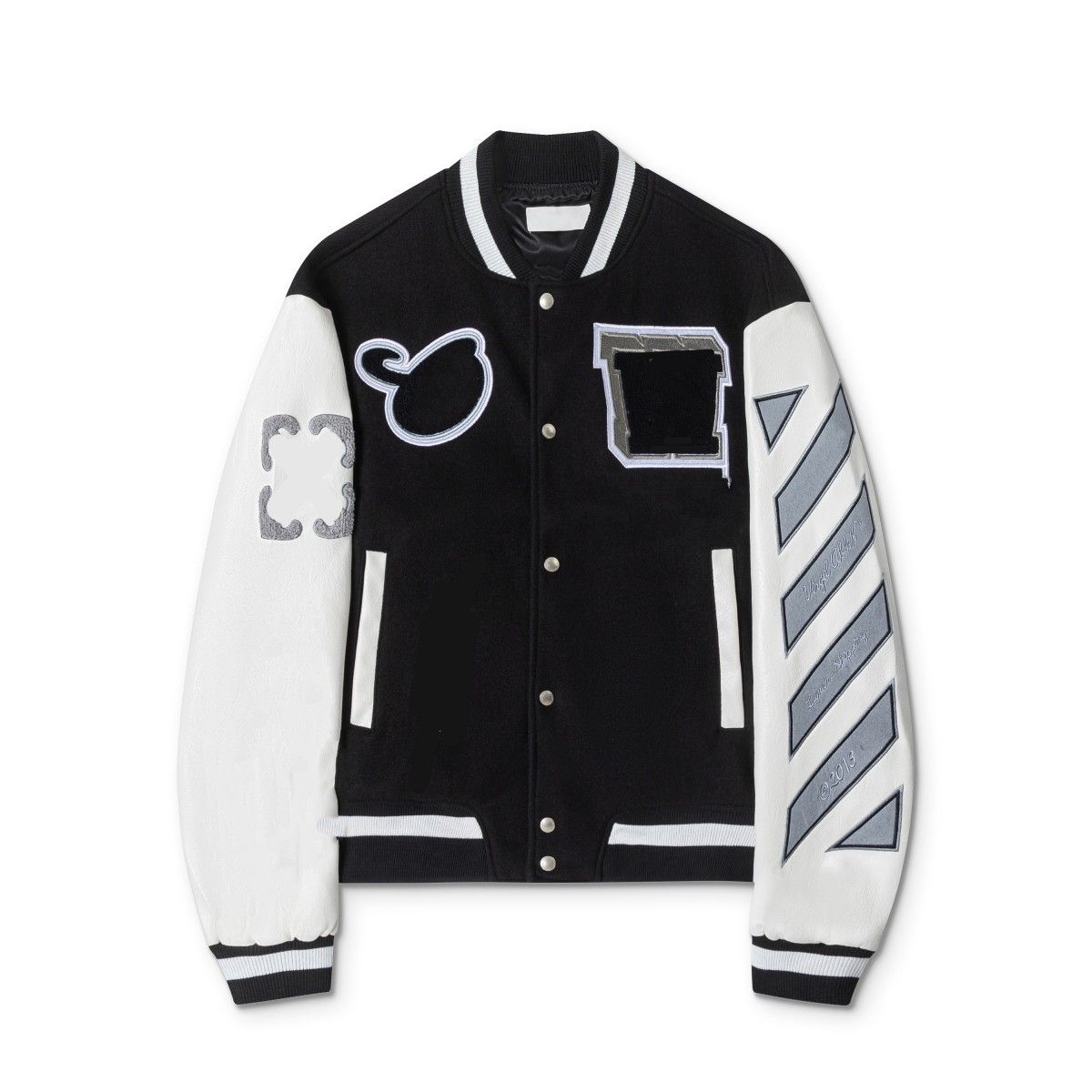 Off White Jacket Men's Baseball Jacket Embroidered Heavy Industry Letter Wool Spliced Leather Sleeve Varsity Designer Off Wihte Retro Hip Hop F