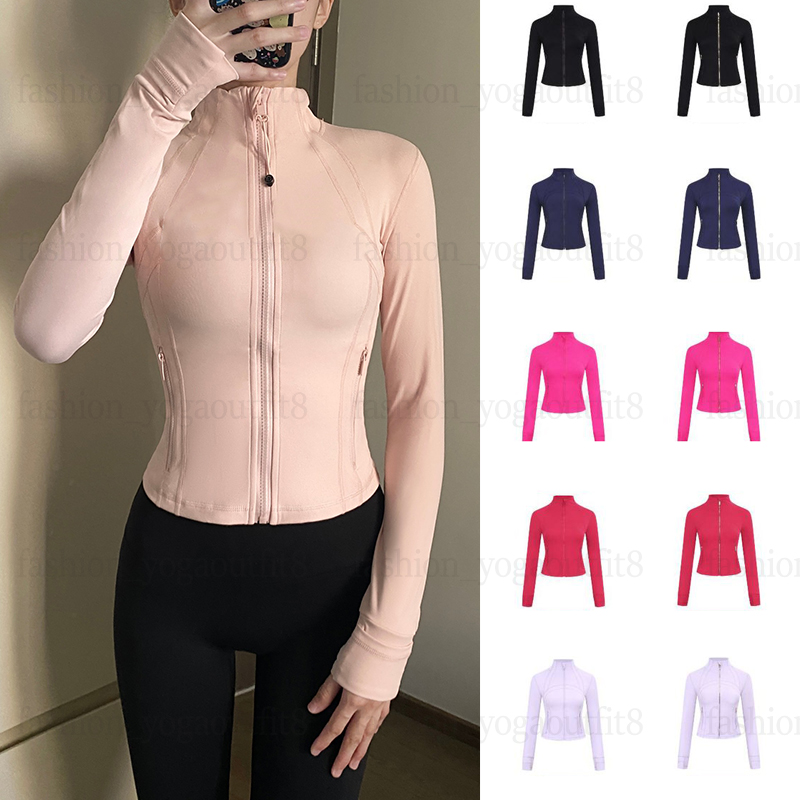 Designer Yoga Cropped Jacket With Gold Zipper Women Long Sleeve Sports Coat Fitness Gym Breathable Sweatshirt Jogging Sportwear Quick Dry Yoga Ou-image-1089242886