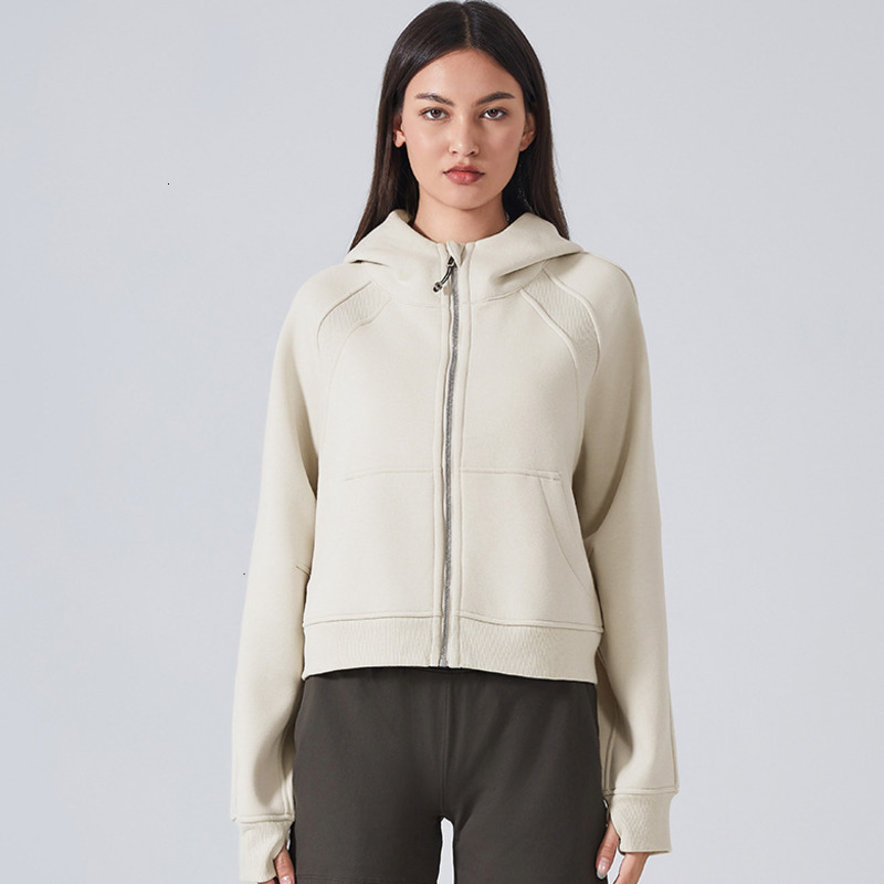Hot Women Yoga Outfits Brushed Full Zip Hoodie Jacket Sportswear Hooded Workout Track Running Coat with Pockets Outdoor Fleeces Thumb Holes