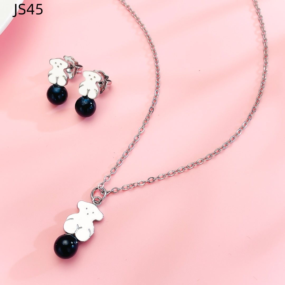 New Fashion Women Girls Silver Gold Stainless Steel Span Bear Animal Red Black White Bead Heart Pendant Earrings Jewelry-image-1089302197