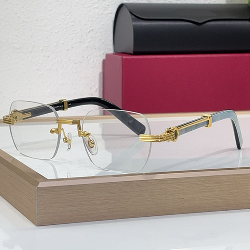 Classic Optical Lens Glasses Designer Fashionable Square Frameless Metal Sun Glasses 0377O Luxurious Cow Horn Mirror Leg Top Quality Glasses