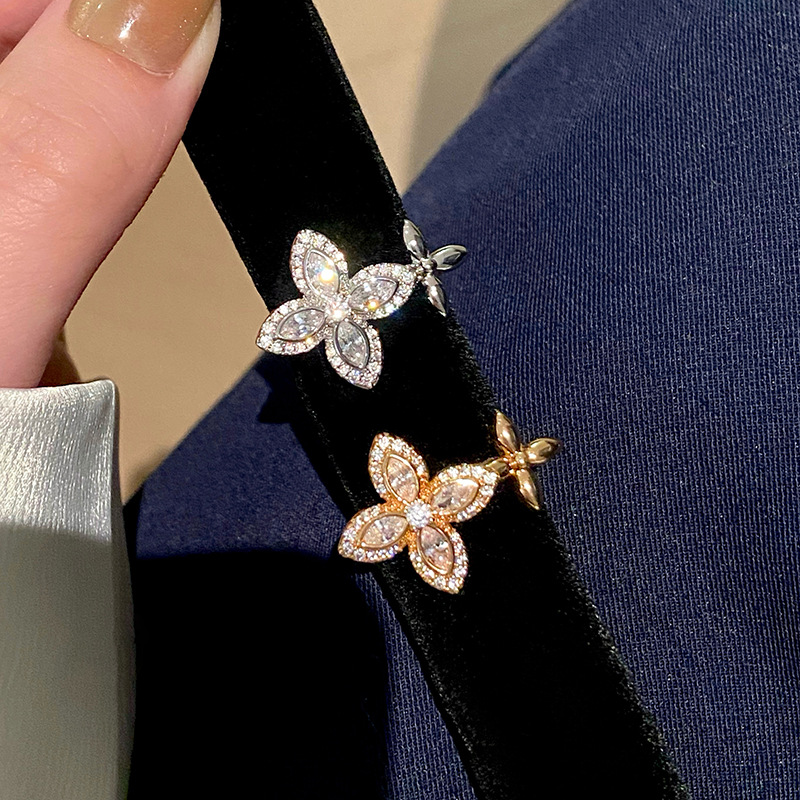 French Zircon Flower Open Exquisite Elegant Fashion Versatile Index Finger Ring Light Luxury High-end Feel Jewelry-image-1089249657