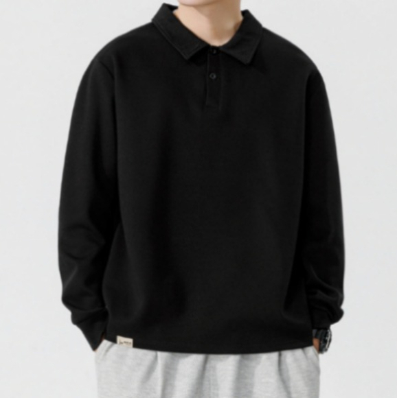 a491 Men Long-sleeved Autumn and Winter Heavy Loose Solid Color Lapel Youth Casual