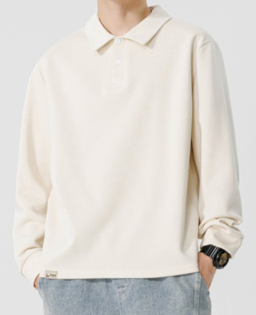 a61 Men Long-sleeved Autumn and Winter Heavy Loose Solid Color Lapel Youth Casual