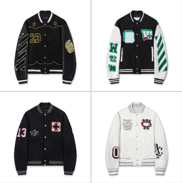 Off White Jacket Men's Baseball Jacket Embroidered Heavy Industry Letter Wool Spliced Leather Sleeve Varsity Designer Off Wihte Retro Hip Hop F