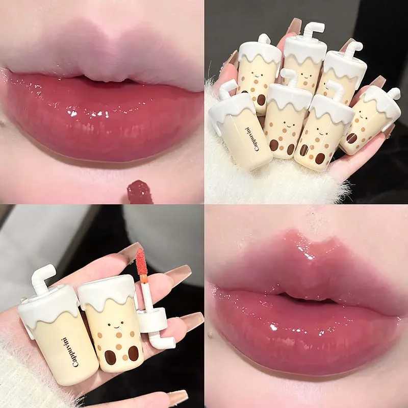 Milk Tea Cup Lip Gloss Mirror Water Lip Glaze Jelly Moisturizing Cute Mirror Lipstick Waterproof Non-stick Cup Lip Korean MakeupT251222-image-1089259511