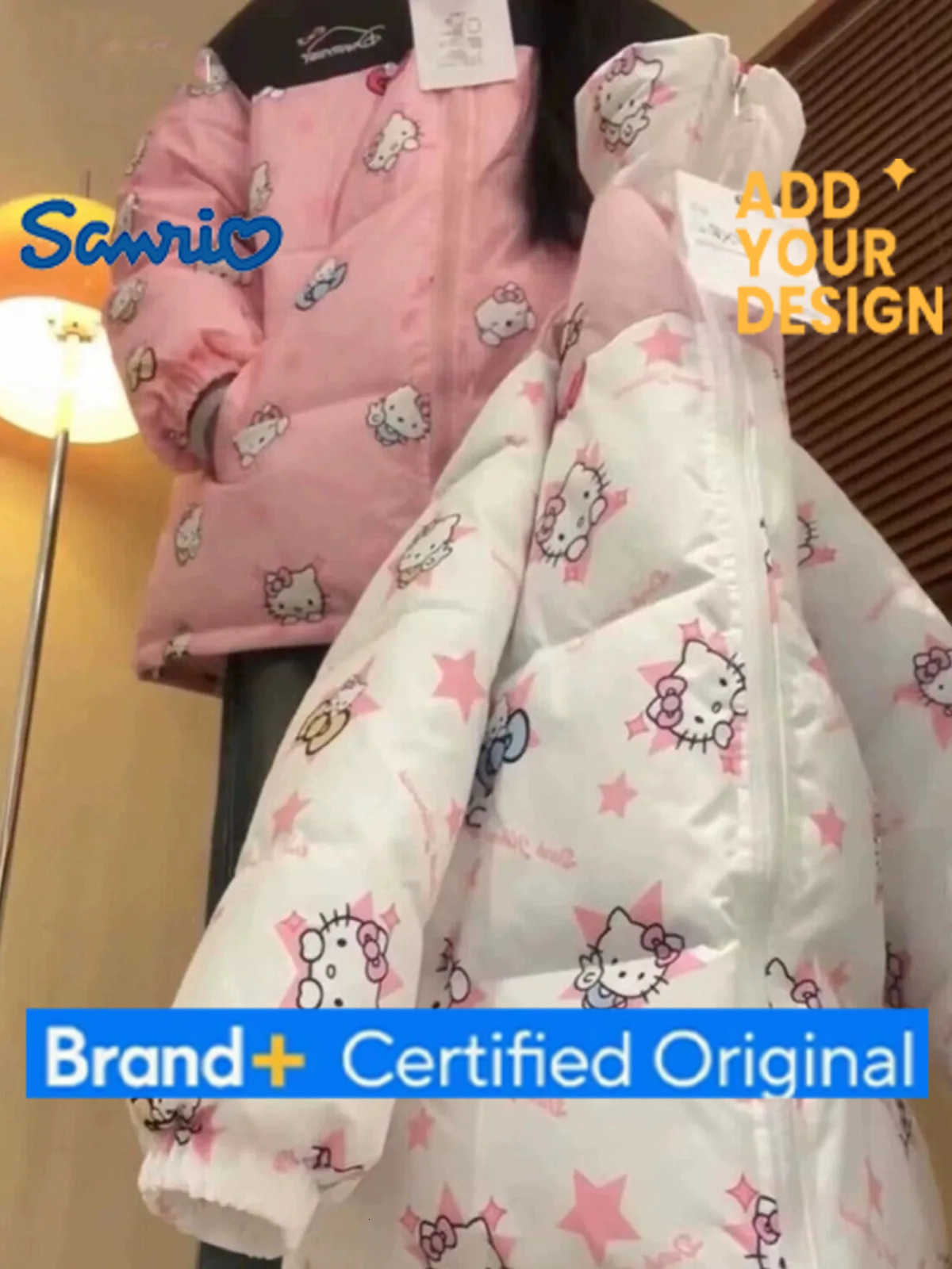 Sanrio Hello Kitty Ins Style Sweet and Cute Stars Color-Blocked Cotton Coat Womens Winter Thickened Cotton Coat Loose Jacket Fashion H251223-image-1089512603