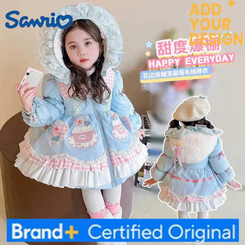 Sanrio Girls Cartoon Lolita Cotton Coat 2025 Winter New Kawaii Anime Fashion Childrens Thick Warm Hooded Cotton Jacket Holiday Gift H251223-image-1089508525
