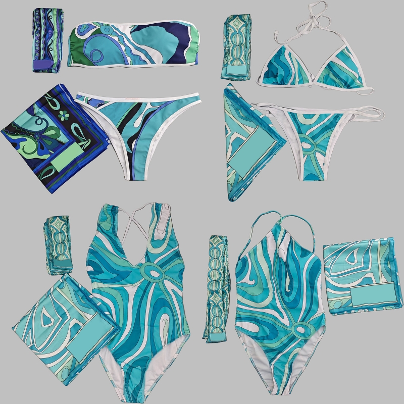 Summer Beach Bikini Designer Couleur Mixte Imprimé Maillot De Bain Écharpe Bikini Monokini Marque Vacances Yacht Surf Plongée Maillots De Bain