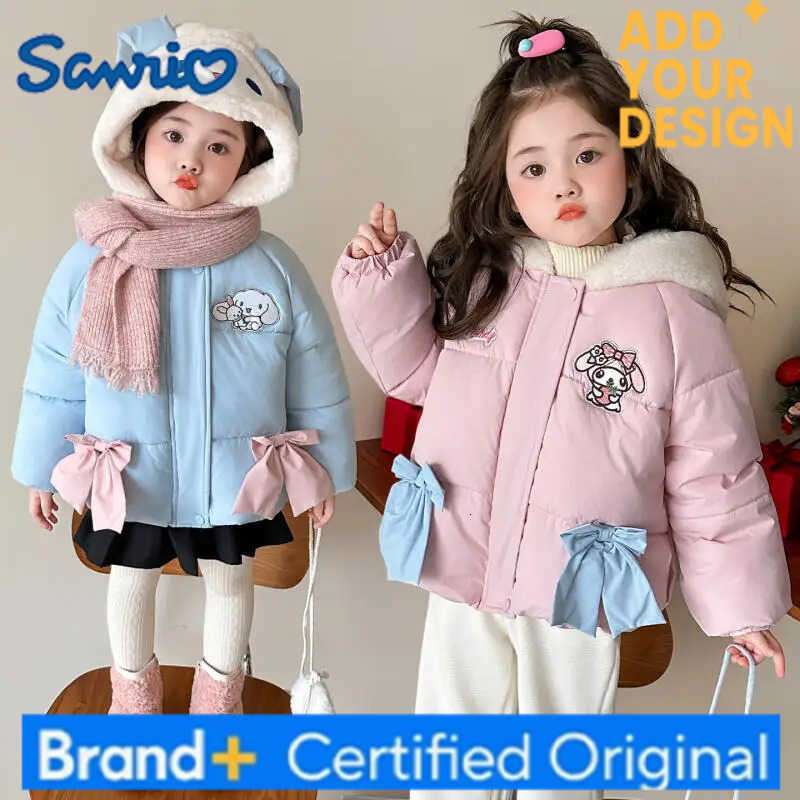 Sanrio Cinnamoroll Girls Thick Warm Cotton Clothes Winter 2025 New Cartoon Anime Childrens My Melody Fashion Sweet Soft Hoodie Coat H251223-image-1089512878