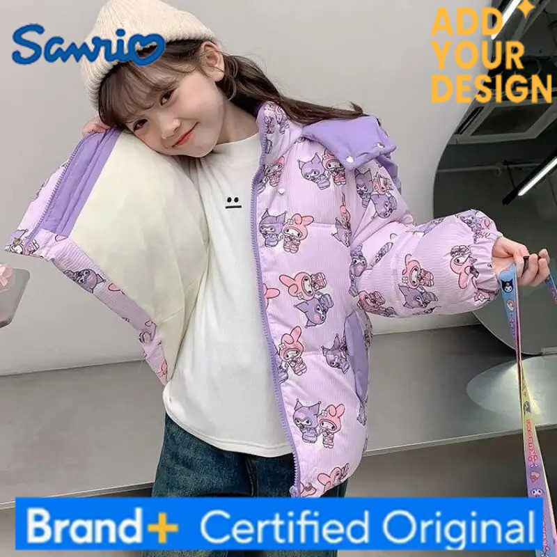 Sanrio Kuromi Stylish Childrens Cotton Clothing for Women Junior Puffer Jumpsuit Winter Girl Clothes 10 to 12 Years Child Coat H251223-image-1089512646