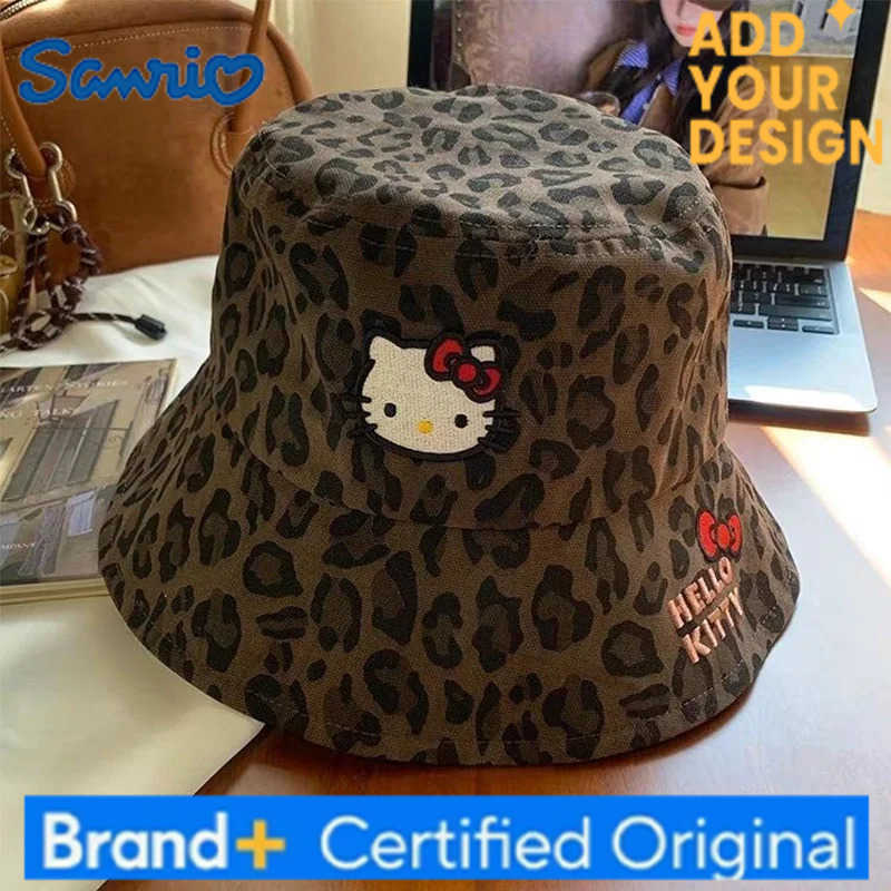Sanrio 2025 New Arrival Top Fashion Leopard Print Colorful Embroidered HelloKitty Flat Edge Street Hats Casual Fisherman Caps H251223