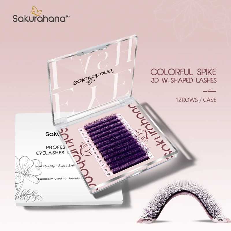 Sakurahana Colorful Spike 3D W Shaped Lashes Three Core Shape Faux Eyelashes Blue Pink Purple Clover Natural Soft False LashesT251223-image-1089456311