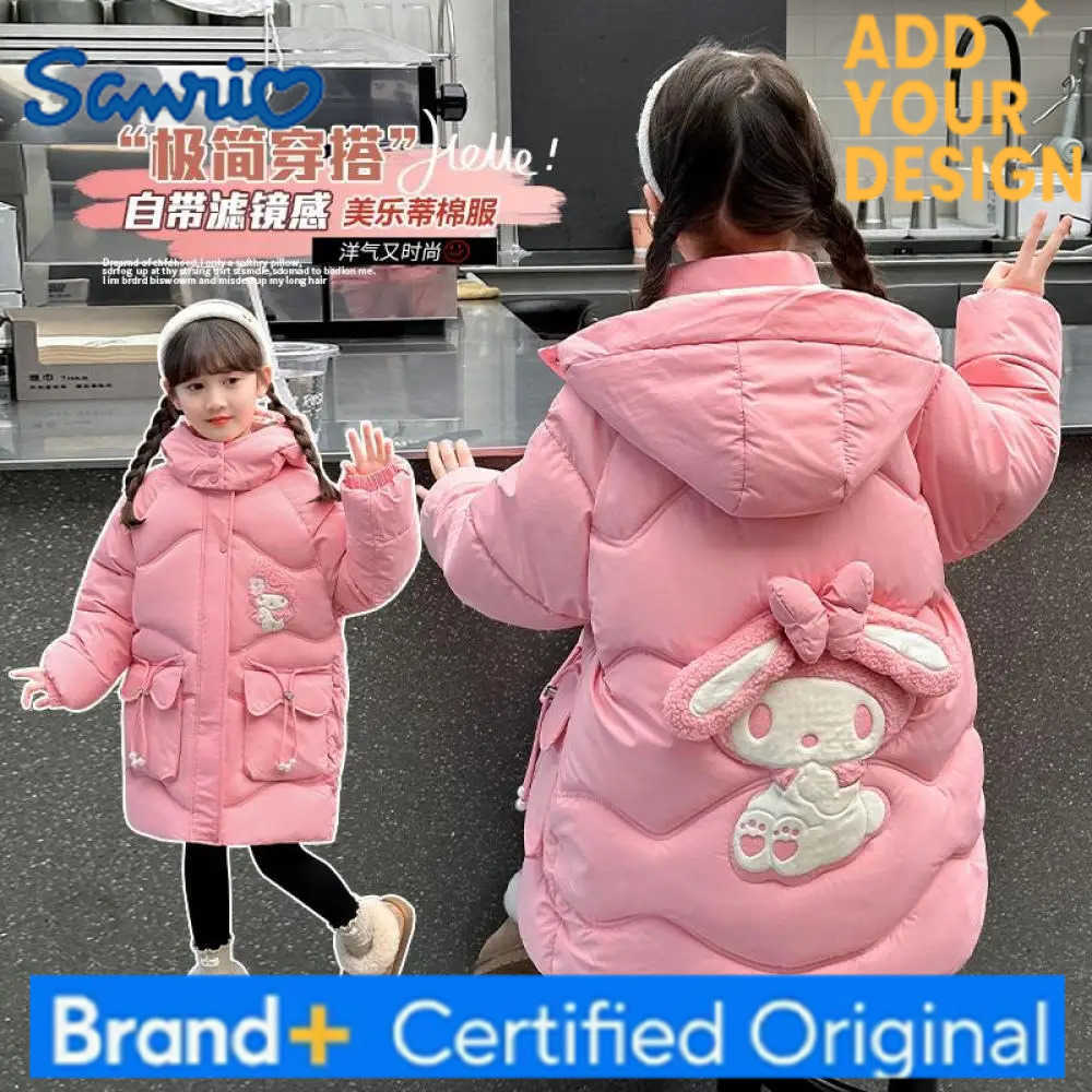Sanrio New Kawaii My Melody Kids Thicken Jacket Sanrios Cartoon Fashion Winter Girlshooded Casual Cute Long-Style Zipper Warm Jacket H251223-image-1089511384