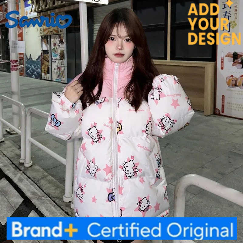 Sanrio Korean Style Cute Full Print Hello Kitty Color Blocked Winter Clothes Women Harajuku Coat Women Winter Jacket Kawaii Y2k Coats H251223-image-1089512660