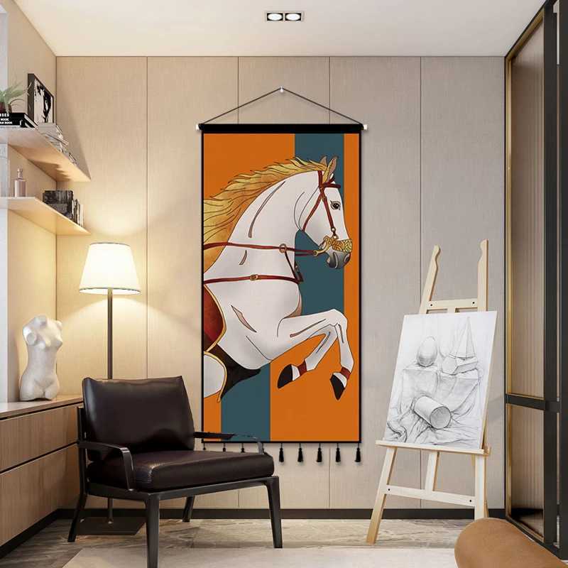Horse Tapestry Living Room Background Cloth Nordic Home Entrance Decoration Hanging Picture Customized Oversized Hanging Flag Y251223-image-1089386978