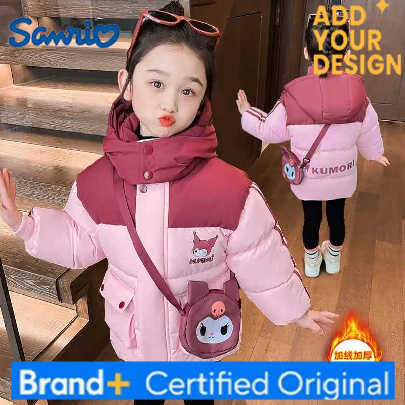 Sanrio Kuromi Girls Cotton Clothes Autumn Winter Sanrios Plus Velvet Thicken Cotton Coat Pie Overcome Kawaii Coat Childrens Clothing H251223-image-1089511096