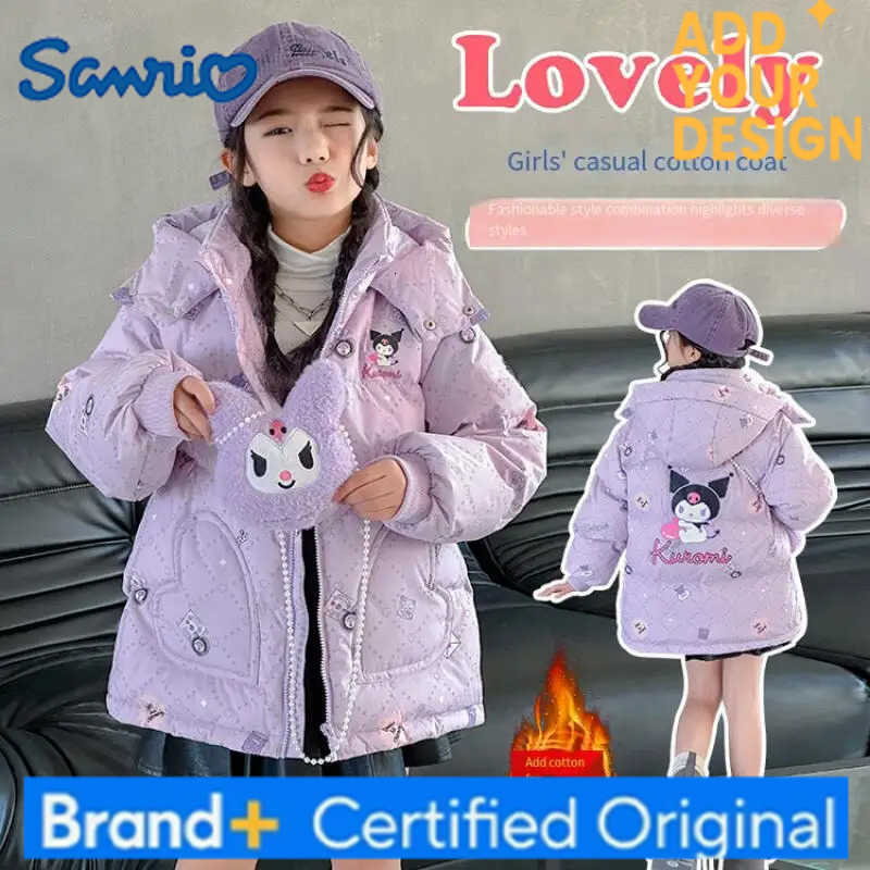 Sanrio Kuromi Girls Cotton Padded Jacket Kids Cartoon Kawaii Fashion Hooded Outdoor Coat Keep Warm Autumn/winter Clothes New H251223-image-1089512589