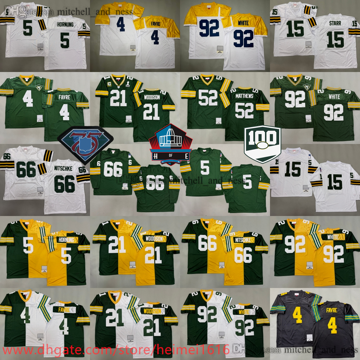 1996 M&N Throwback Football 4 Brett Favre Jersey Classic Retro 92 Reggie White 21 Charles Woodson 66 Ray Nitschke Paul Hornung Bart Starr Clay Ma-image-890436752