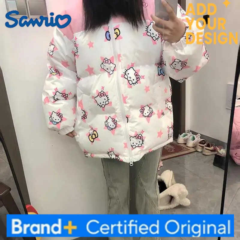 Sanrio Kitty Cat Y2K Cotton Parkas Winter Womens Down Jackets Patchwork Loose Zipper Coat Casual Thickened Warm Jacket H251223-image-1089512685