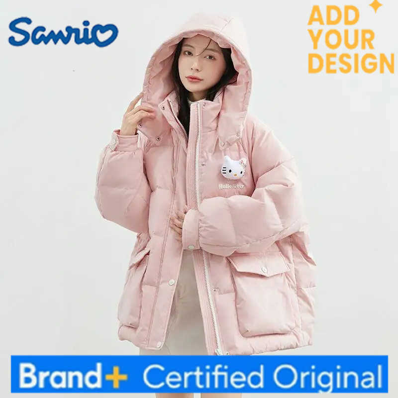 Sanrio Hot Kawaii Hello Kitty Winter Down Jacket Women Anime Thicken Warm Hooded Clothes Student Trend Coat Cotton-Padded Jacket H251223-image-1089512817