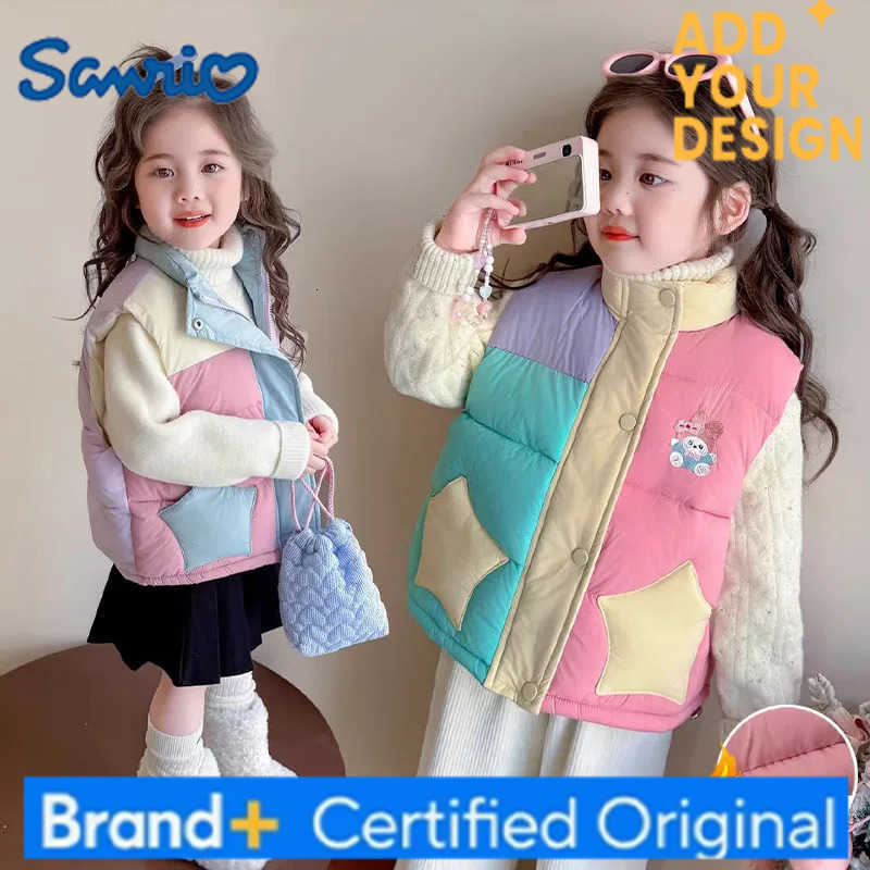 Sanrio My Melody Winter Kids Down Cotton Waistcoat Kawaii Cartoon Girl Thicken Vest Anime Keep Warm Coat Baby Clothes Child Zipper Tops H251223-image-1089514731