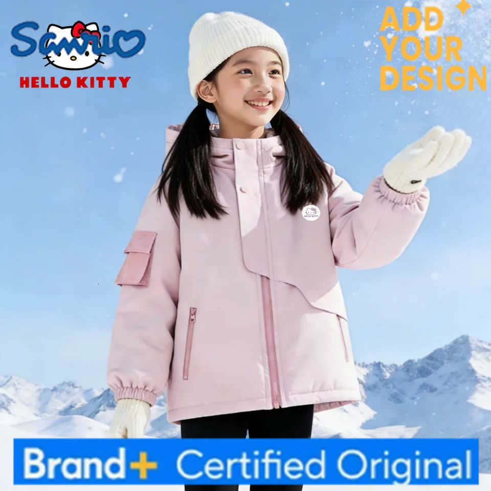 Sanrio Hello Kitty Children Winter Cotton-padded Jacket Girl Warm-keeping Cold Resistant Jacket Zipper Hooded Thickened Cotton Jacket H251223-image-1089513799